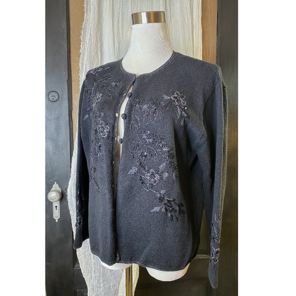 Tiara Sweaters - Vintage Black Beaded Sweater